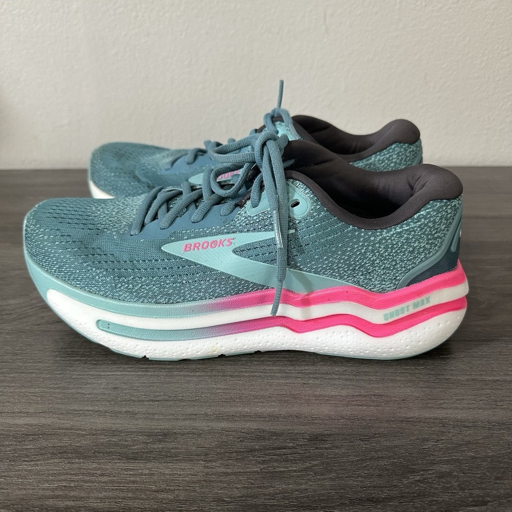 Brooks Ghost Max 2 Size 8.5 Womens Teal Pink Running Shoes GUC MISSING INSOLES
